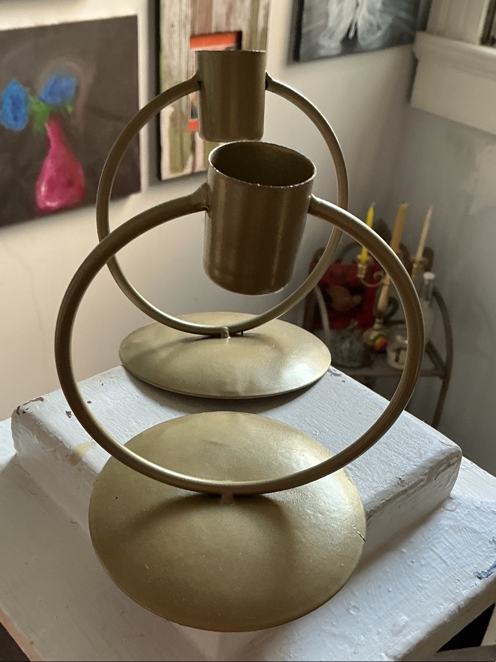 Gold Metal Circular Candle Holders - Set of 2